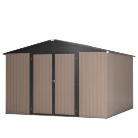 10' X 10' Metal Storage Shed For Ourdoor, Steel Yard Shed With Design Of Lockable Doors, Utility And Tool Storage For Garden, Backyard, Patio, Outside