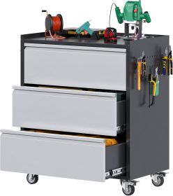 Aobabo Tool Storage Garage Cabinet With Wheels, 3 Drawer Tool Chest Rolling Metal Storage Cabinet On Wheels, Assembly Required, Black Gray