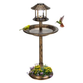 Bronze, With Solar Light, Bird Bath 51x51x106cm Plastic Round