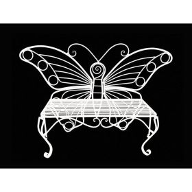 Modern Outdoor Butterfly Garden Bench in White Metal Finish