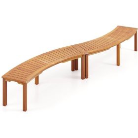 Set of 2 - Outdoor Backless Wooden Garden Bench with Modern Arch Design