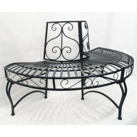 Half-Circle Outdoor Black Powder Coated Aluminum Tree Bench