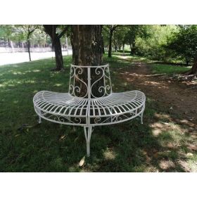 Half-Circle Outdoor White Powder Coated Aluminum Tree Bench