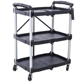3-Layer Folding Collapsible Service Cart, Black, 50 Lb Capacity