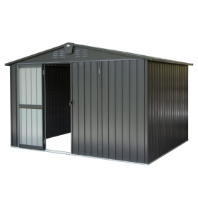 Outdoor Storage Shed 10'x 8, Metal Garden Shed For Bike, Trash Can, Tools, Galvanized Steel Outdoor Storage Cabinet With Lockable Door For Backyard, P