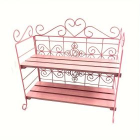 Basic Double-layer Foldable Metal Wooden Storage Rack Suitable For Bedroom Kitchen Bathroom Living Room Garden Storage