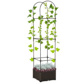 Elevated Garden Bed With Trellis Outdoor Planter Box Self-Watering With Drainage Brown