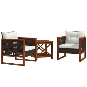 Outdoor Bistro Set Wicker Patio Furniture with Cushions, for Porch, Backyard, Garden, Brown