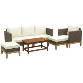 Patio Furniture Set w/ Cushions, 5 PCs PE Rattan Conversation Furniture Set, Cream White