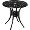 30 Round Patio Dining Table Antique Cast Aluminum with Umbrella Hole Bistro Style Black