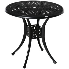 30 Round Patio Dining Table Antique Cast Aluminum with Umbrella Hole Bistro Style Black
