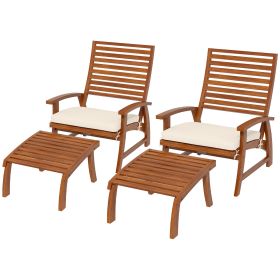 4-Piece Outdoor Seating Group: Acacia Wood, Cream Cushions, Includes Footstools for Ultimate Relaxation|