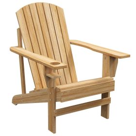 Modern Adirondack Chair Natural Wood with Cupholder for Patio Garden Supports 330 lbs