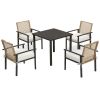 5PC Patio Dining Set Outdoor Wicker Table Chairs Cushions Umbrella Hole Beige