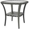 Outdoor Coffee Table, Hand-Woven Wicker, Water-Ripple Glass Top, Mix Gray, with Storage Shelf