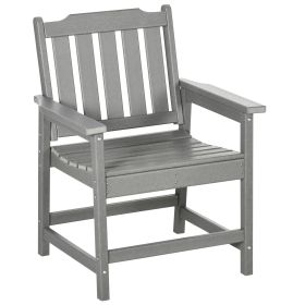 Outsunny Outdoor Dining Chair Plastic Patio Armchair with Armrests Slatted Back Gray for Lawn Garden Poolside