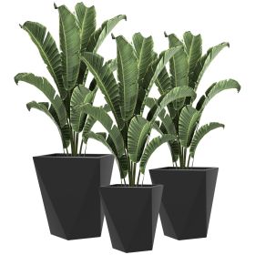 Outdoor Planters Set of 3 Black Tall Stackable Flower Pots with Drainage for Patio Garden Balcony Decor