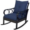 Outsunny Nautical Rocking Chair, Outdoor Wicker Rattan, Blue Cushions, Porch Relaxation