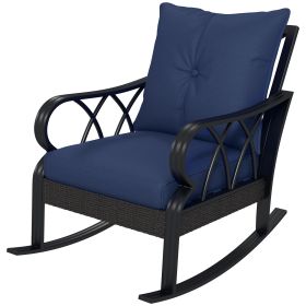 Outsunny Nautical Rocking Chair, Outdoor Wicker Rattan, Blue Cushions, Porch Relaxation