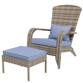 Resin Adirondack Lounger with Ottoman: Comfort Design, Detachable Cushions, & Broad Armrests for Outdoor Relaxation|