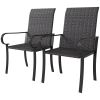 Set of 2 Outdoor Wicker Dining Chairs with Armrest, Steel Frame, High Back and Deep Seating, Brown