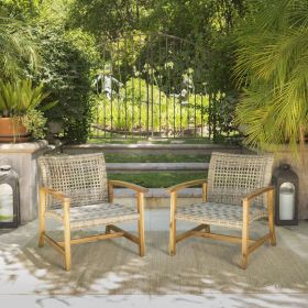 Outdoor Acacia Wood Wicker Club Chairs with Acacia Wood Frame, 2-Pcs Set