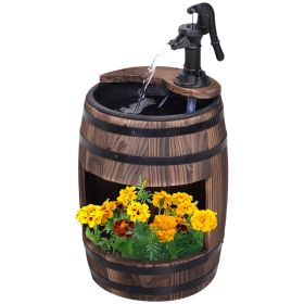 Outsunny 2-Tier Wooden Water Pump Fountain with Flower Box Base Durable Design for Garden Decor