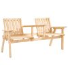 Outsunny Garden Loveseat with Umbrella Hole Middle Table Natural Wood Tone