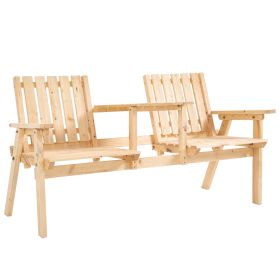 Outsunny Garden Loveseat with Umbrella Hole Middle Table Natural Wood Tone