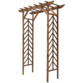 Fir Wood Garden Arbor Arch Trellis Pergola Style Roof Climbing Vines Stained Wood 79 inch