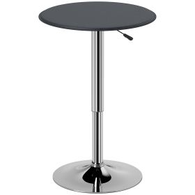 Bistro Bar Table 25", Round, Adjustable Height, Chrome Steel Base, for Home Bar, Kitchen, Dining - Black/Chrome