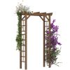 7' Wooden Steel Garden Arbor with Fir Wood & Side Panel for Wedding & Ceremony, Outdoor Garden Arched Trellis for Climbing Vines, Carbonized