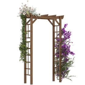 7' Wooden Steel Garden Arbor with Fir Wood & Side Panel for Wedding & Ceremony, Outdoor Garden Arched Trellis for Climbing Vines, Carbonized