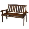 Outsunny Patio Bench Wooden with Slatted Design Armrests & Back Carbonized Finish for Outdoor Lawn Park Deck Durability