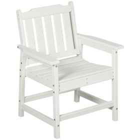 Outsunny Outdoor Dining Chair Plastic Patio Armchair with Armrests Slatted Back White for Lawn Garden Poolside