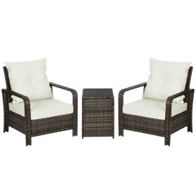 3-Piece Rattan Wicker Bistro Set with Storage Table, Outdoor Patio Conversation Set with Washable Cushions, Garden Furniture