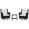 Porch Bistro Set Cream White Patio Furniture 360Â°Rotation Rocking Function 28.25x30.75x36.25