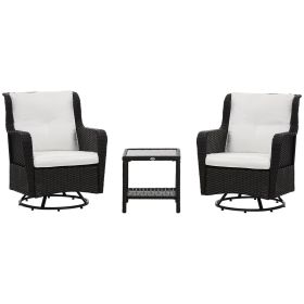 Porch Bistro Set Cream White Patio Furniture 360Â°Rotation Rocking Function 28.25x30.75x36.25