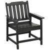 Outdoor Dining Chair Plastic Patio Armchair with Armrests Slatted Back Black for Lawn Garden Poolside