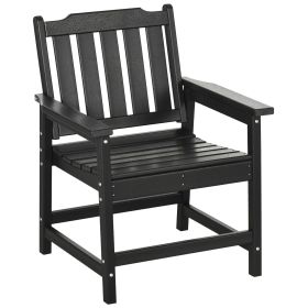 Outdoor Dining Chair Plastic Patio Armchair with Armrests Slatted Back Black for Lawn Garden Poolside