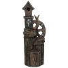 Outsunny 2-in-1 Outdoor Water Fountain with Birdhouse, Outdoor Waterfall Fountain with LED Lights Pump, Tree Trunk Outdoor Water Feature