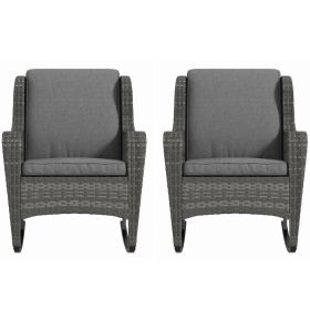 Plush 2-Piece Rocking Chair Haven: Woven with Steel Frame & Soft Cushions for Ultimate Relaxation|