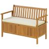 Outsunny Outdoor Bench with Storage Compartment, Acacia Wood Patio Bench with Cushion, 2 Seater Garden Bench, Teak