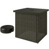 Wicker Side Table with 1.5" Umbrella Hole, Square Outdoor End Table with UV-Resistant Frame, Storage Space, Mixed-Brown