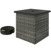 Wicker Side Table with 1.5" Umbrella Hole, Square Outdoor End Table with UV-Resistant Frame, Storage Space, Mixed-Gray