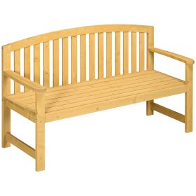 Outsunny Outdoor Patio Wood Bench 56 2-Seater Slatted Seat Backrest Arm Rests Natural