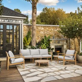 Direct Wicker 5-Piece Patio Conversation Set with Cushions and Coffee Table, Solid Acacia Wood Outdoor Sectional Sofa