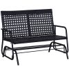 Outsunny Patio 2-Person Wicker Glider Bench Rocking Chair, All-Hand Woven PE Rattan Cushioned Loveseat w/ Ergonomic Design Rocking System, Black