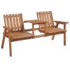 Outsunny Wooden Love Seat with Umbrella Hole, Orange Finish, Center Table for Cozy Patio Moments