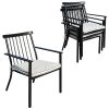 Set of 4 Outdoor Patio Chairs, Integrated Stackable Wrought Iron Furniture Dining Chairs with Arms and Cushions, Indoor Outdoor Chairs for Porch, Yard